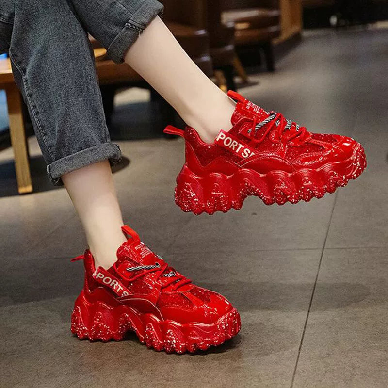 Chunky Sole Leather Dad Sneakers for Women