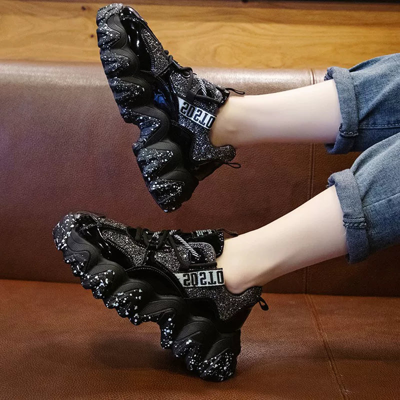 Chunky Sole Leather Dad Sneakers for Women
