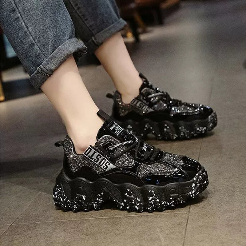 Chunky Sole Leather Dad Sneakers for Women