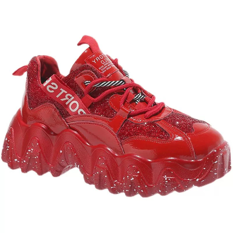 Chunky Sole Leather Dad Sneakers for Women