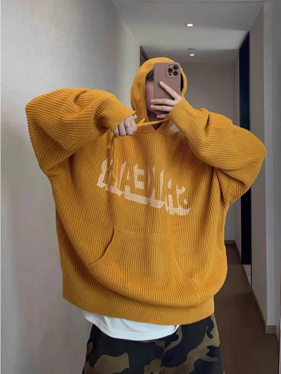 Men's Knit Fall Winter Oversized Brown-Tone Hoodie Sweatshirt for Casual Streetwear Travel and Weekend Everyday Date Night Holiday Party