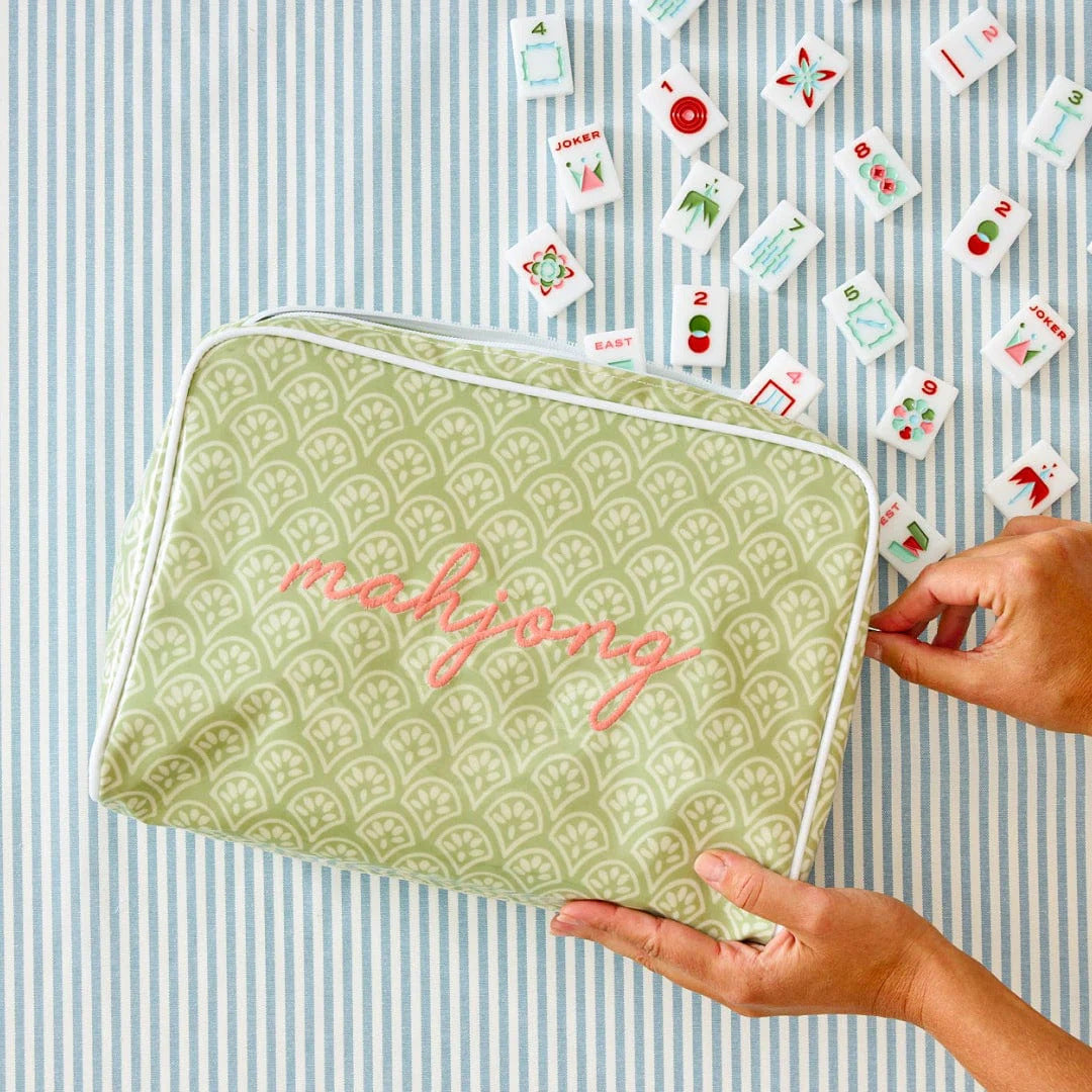 Large-Capacity Striped Mahjong Travel Bag Tote Set Toiletry Makeup Cosmetic Pouch