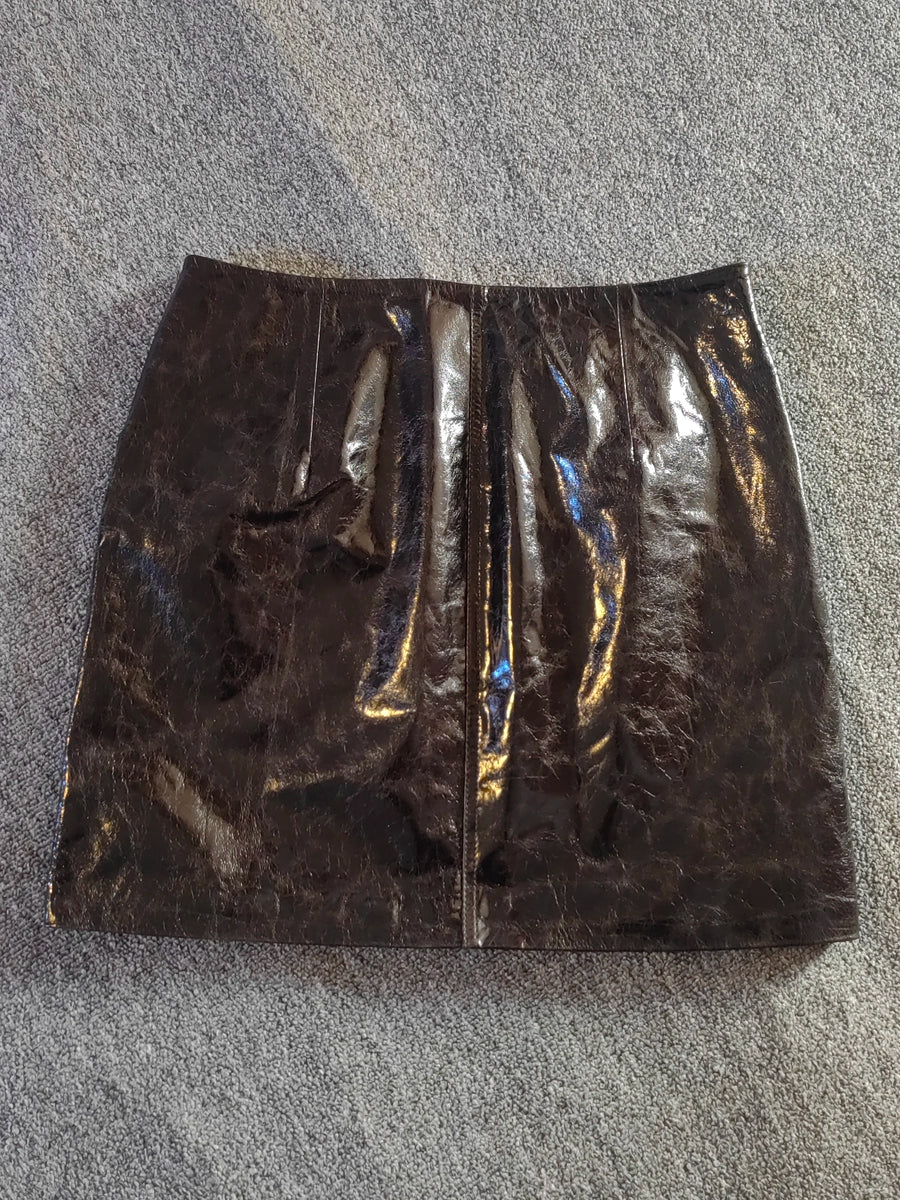 Women's Waxed Leather-Look Bodycon Office A-Line High-Waist Slim-Fit Workwear Clothing Top Weekend Everyday