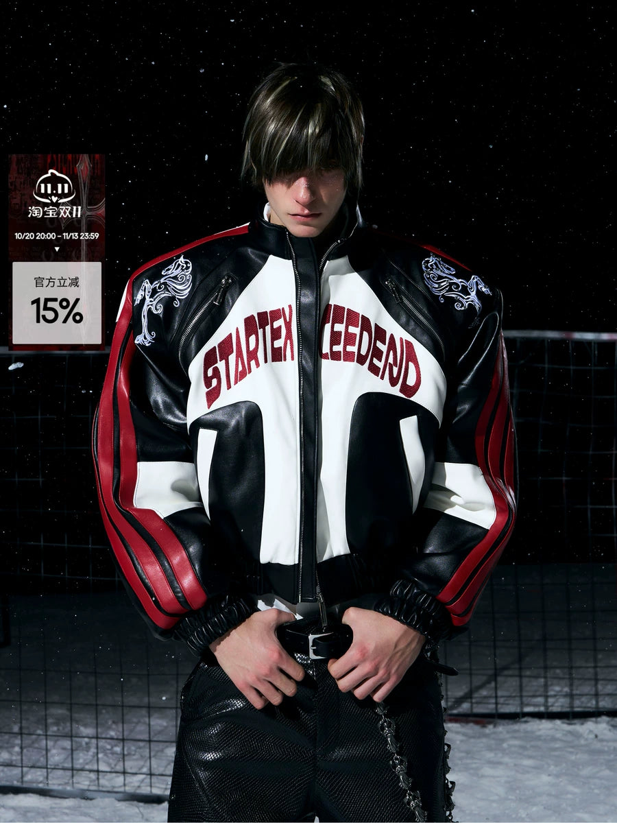 Men's Winter Embroidered Mandarin Collar Cropped Jacket Casual Coat for Cold Weather Fall Travel Outdoor Holiday