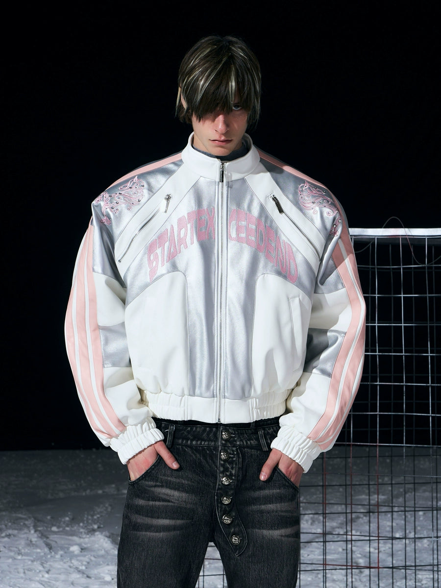 Men's Winter Embroidered Mandarin Collar Cropped Jacket Casual Coat for Cold Weather Fall Travel Outdoor Holiday