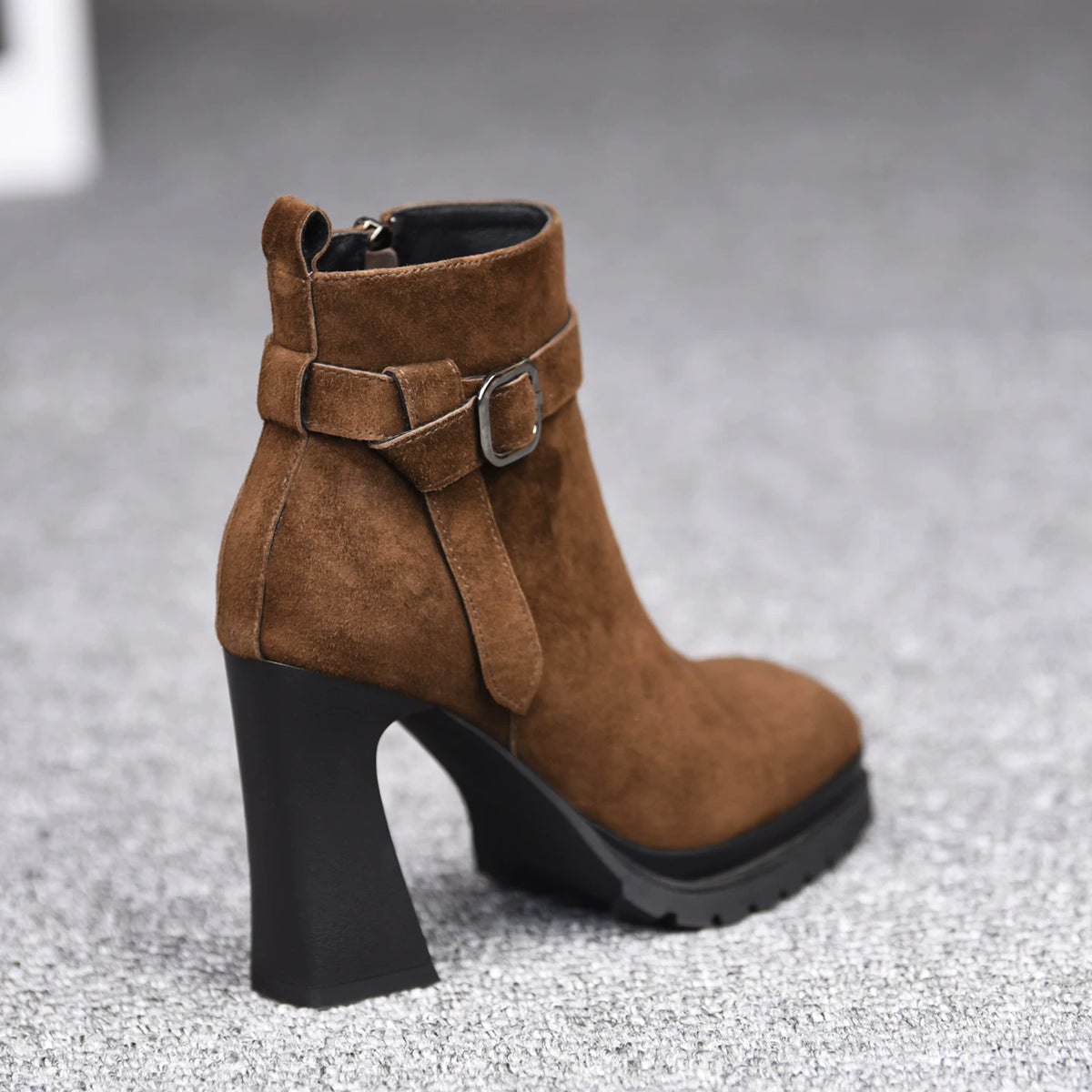 Women's Fall Winter Chunky Sole Square Toe Block Heel High Heel Side Zip Ankle Boots for Office and Weekend Streetwear Everyday Wear Date Night Wedding Guest