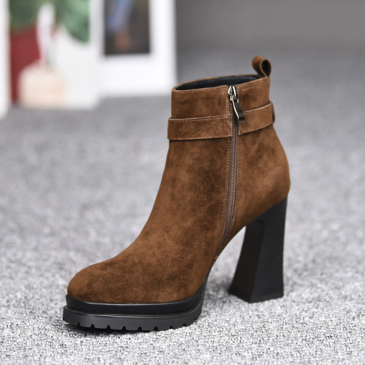 Women's Fall Winter Chunky Sole Square Toe Block Heel High Heel Side Zip Ankle Boots for Office and Weekend Streetwear Everyday Wear Date Night Wedding Guest