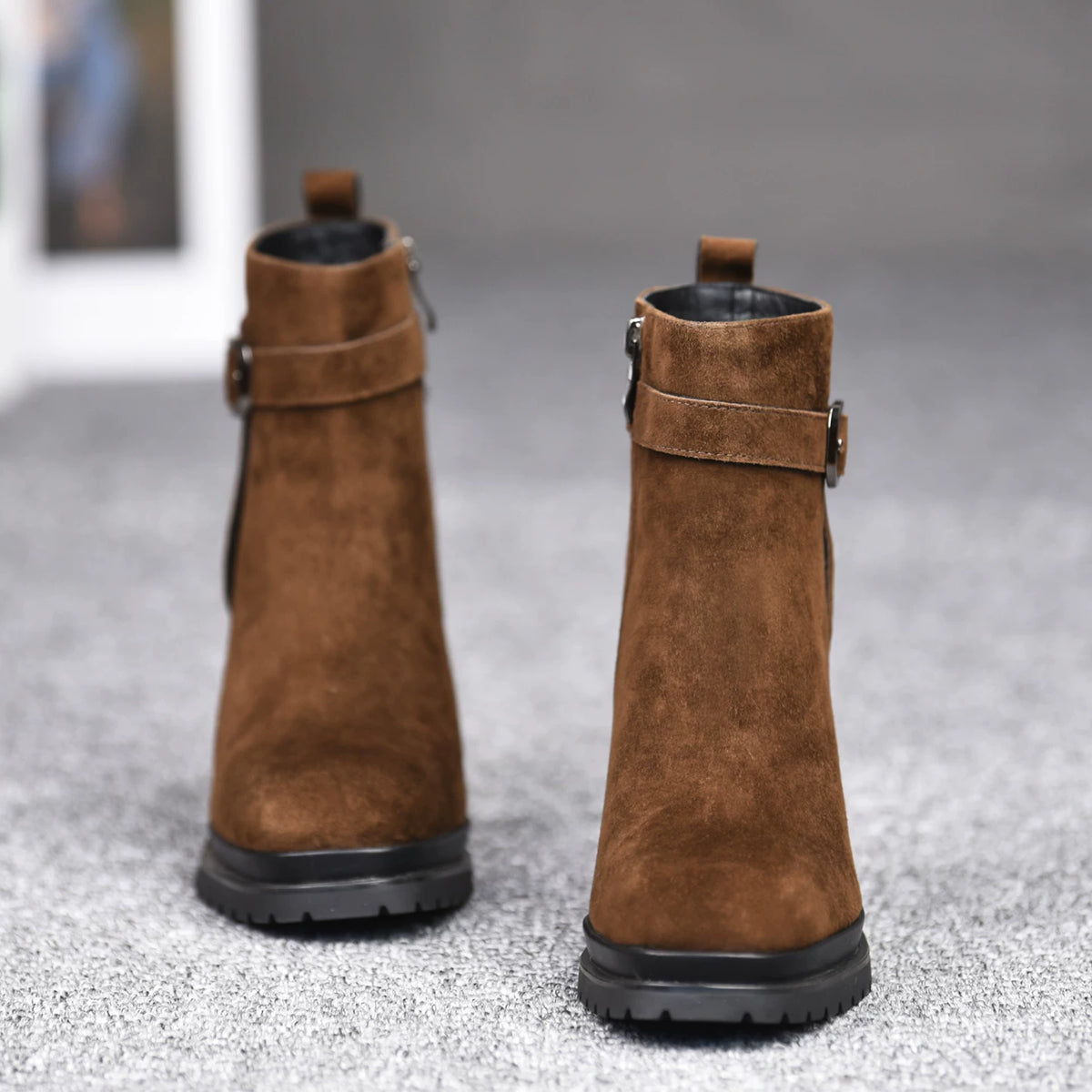 Women's Fall Winter Chunky Sole Square Toe Block Heel High Heel Side Zip Ankle Boots for Office and Weekend Streetwear Everyday Wear Date Night Wedding Guest