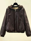 Women's Fall Winter with Hood Thickened Fleece-Lined Oversized Cropped Jacket Casual Coat for Cold Weather Travel Spring Outdoor Holiday