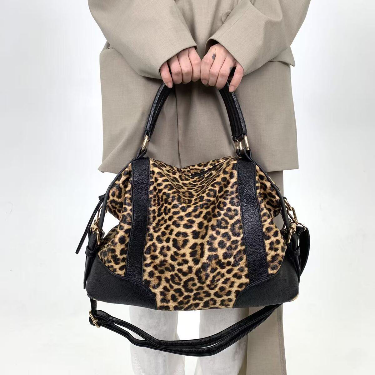 Women's Large-Capacity Leopard Retro Tote Bag Shoulder Crossbody Purse Work and Travel Office