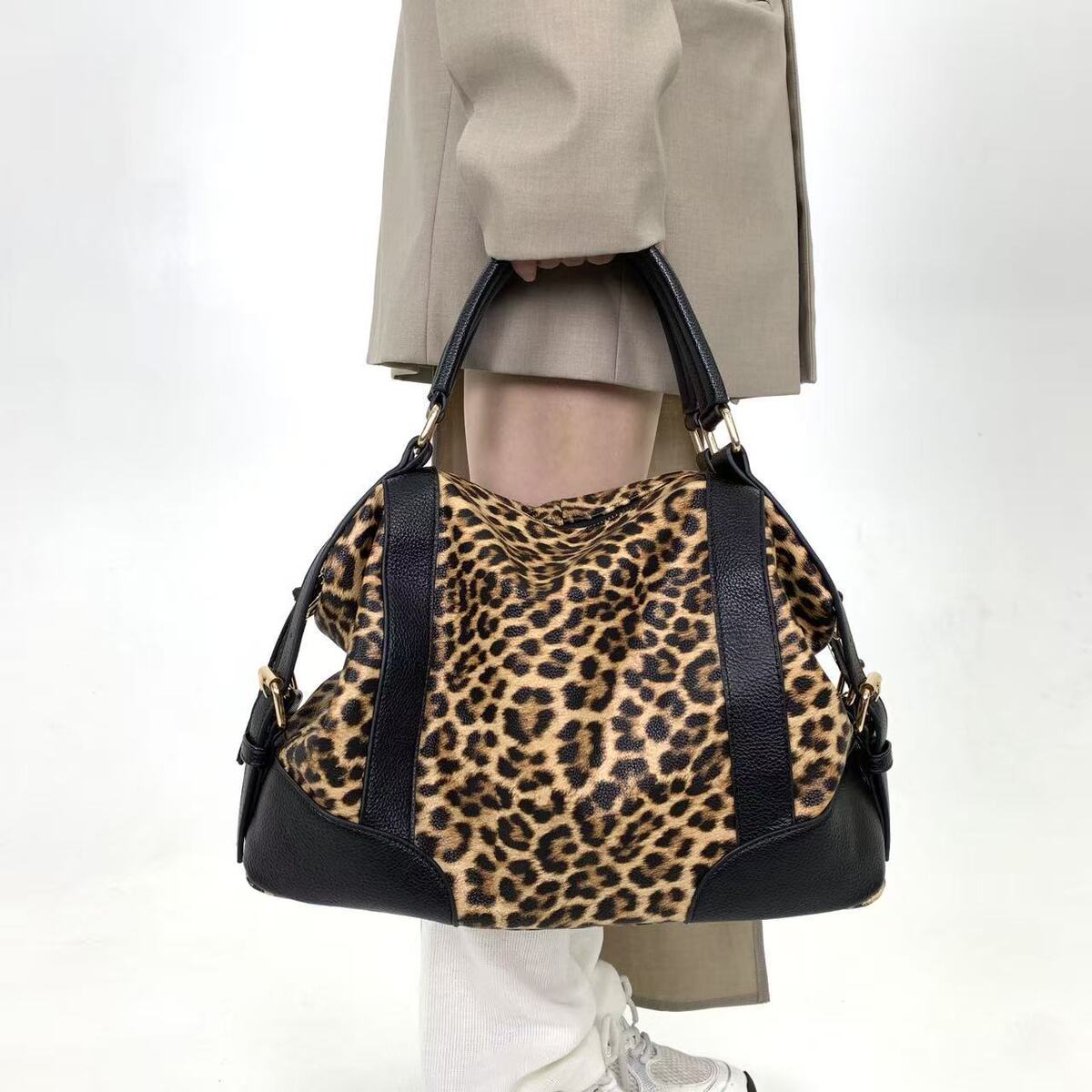 Women's Large-Capacity Leopard Retro Tote Bag Shoulder Crossbody Purse Work and Travel Office