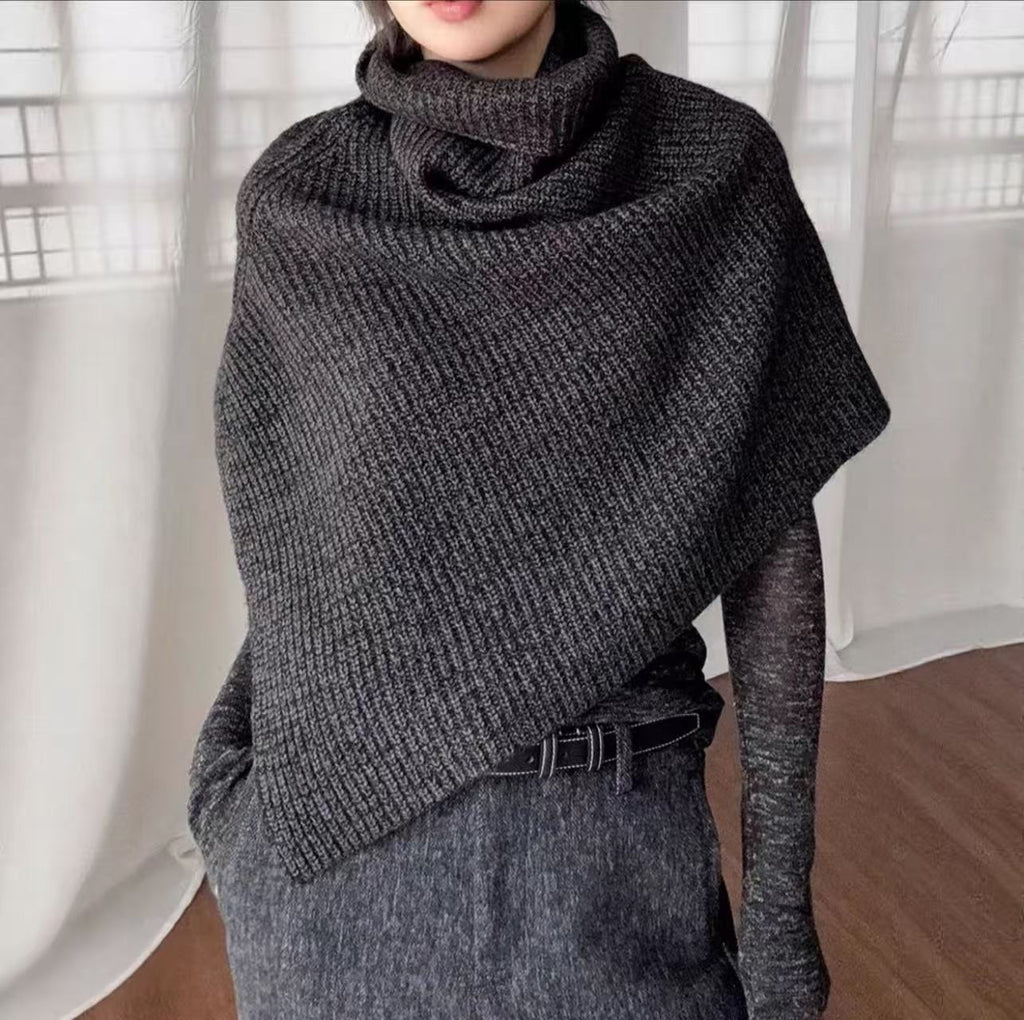 Women's Grey Knit Slit Fleece-lined Shawls Scarves Scarf Fashion Wrap Pashmina Gift