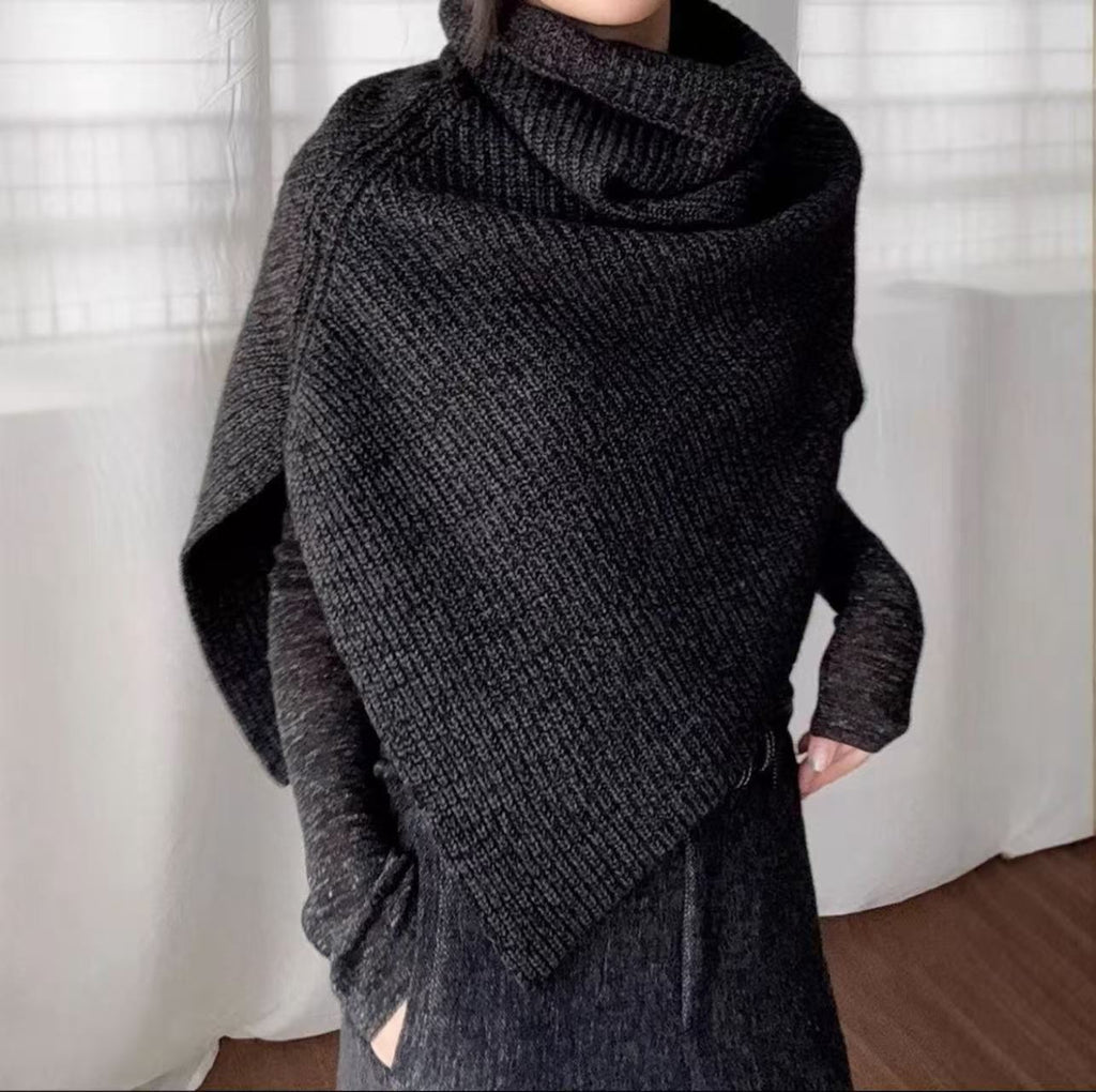 Women's Grey Knit Slit Fleece-lined Shawls Scarves Scarf Fashion Wrap Pashmina Gift