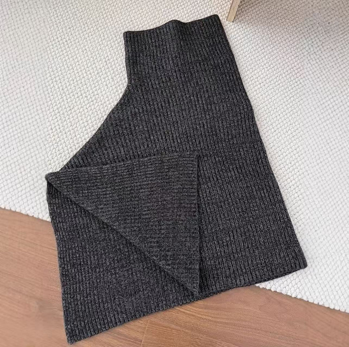 Women's Grey Knit Slit Fleece-lined Shawls Scarves Scarf Fashion Wrap Pashmina Gift