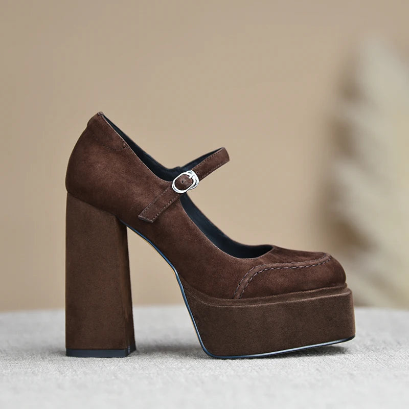 Women's Chunky Sole Square Toe Block Heel High Heel Strap Pumps Closed-Toe Dress Heels Wedding Guest Cocktail Party