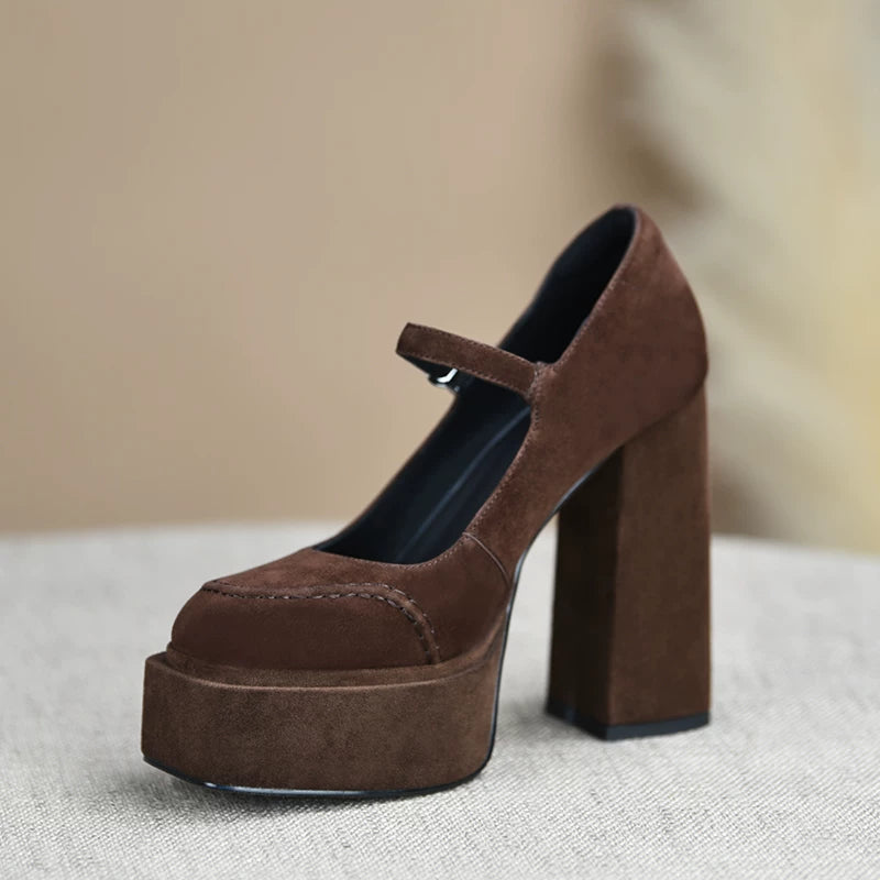 Women's Chunky Sole Square Toe Block Heel High Heel Strap Pumps Closed-Toe Dress Heels Wedding Guest Cocktail Party