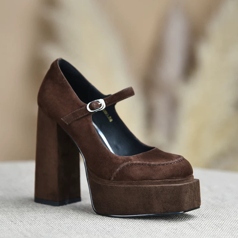 Women's Chunky Sole Square Toe Block Heel High Heel Strap Pumps Closed-Toe Dress Heels Wedding Guest Cocktail Party