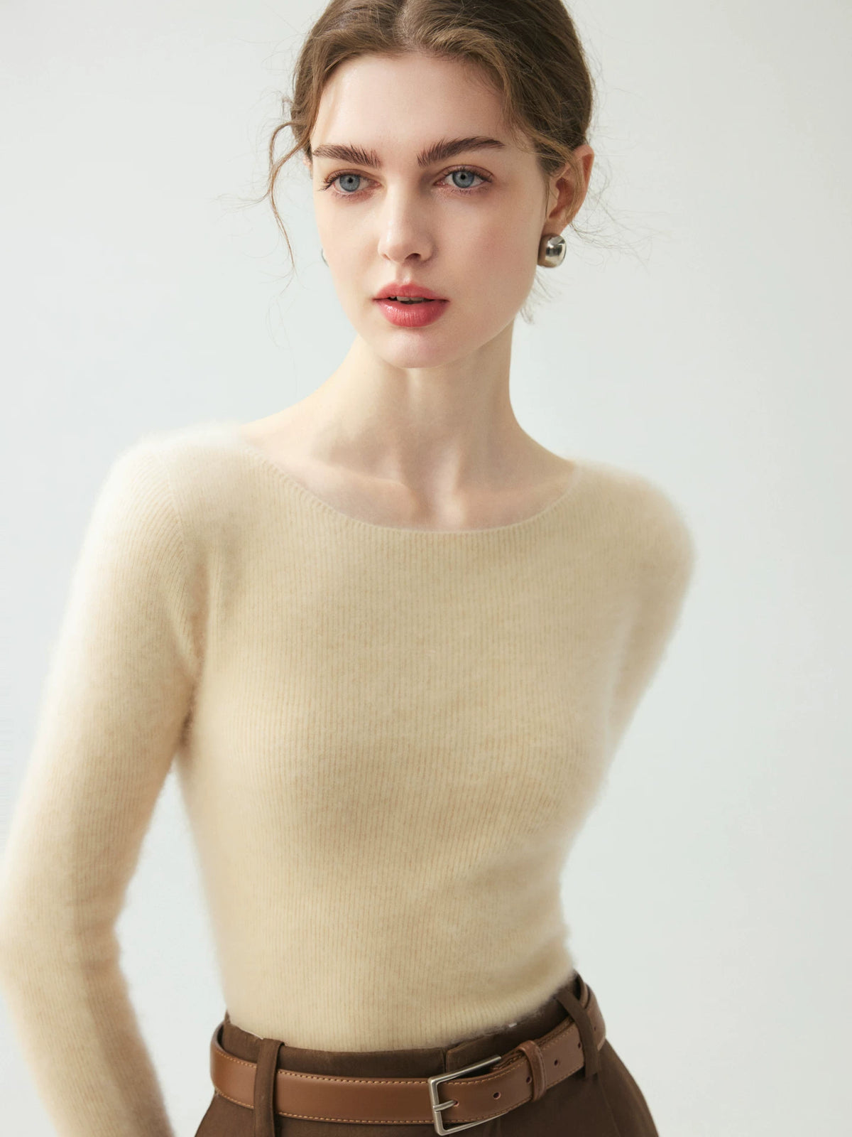 Women's Wool Fall Winter Slim-fit Fleece-lined Long Sleeve Sweater Knit Pullover Top for Casual Outfits Spring Travel Office Slimming Everyday Date Night