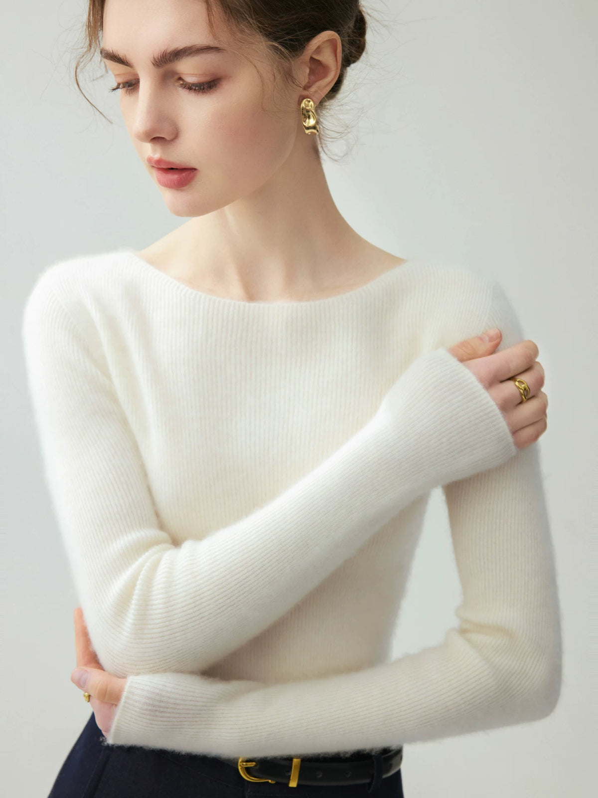 Women's Wool Fall Winter Slim-fit Fleece-lined Long Sleeve Sweater Knit Pullover Top for Casual Outfits Spring Travel Office Slimming Everyday Date Night