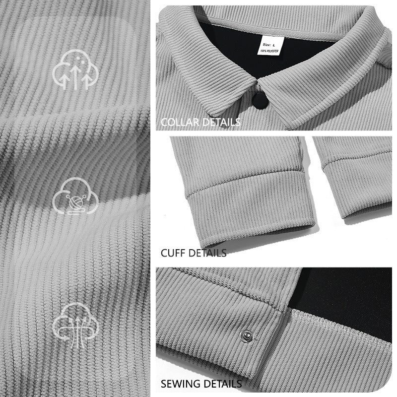 Men's Lapel Corduroy Long Sleeve Casual Shirt Button Office Weekend Everyday Blouse