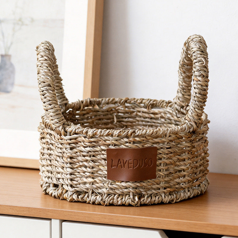 Seagrass Storage Basket Woven Organizer Basket Bin Home Kitchen Entryway Foldable Box Handles