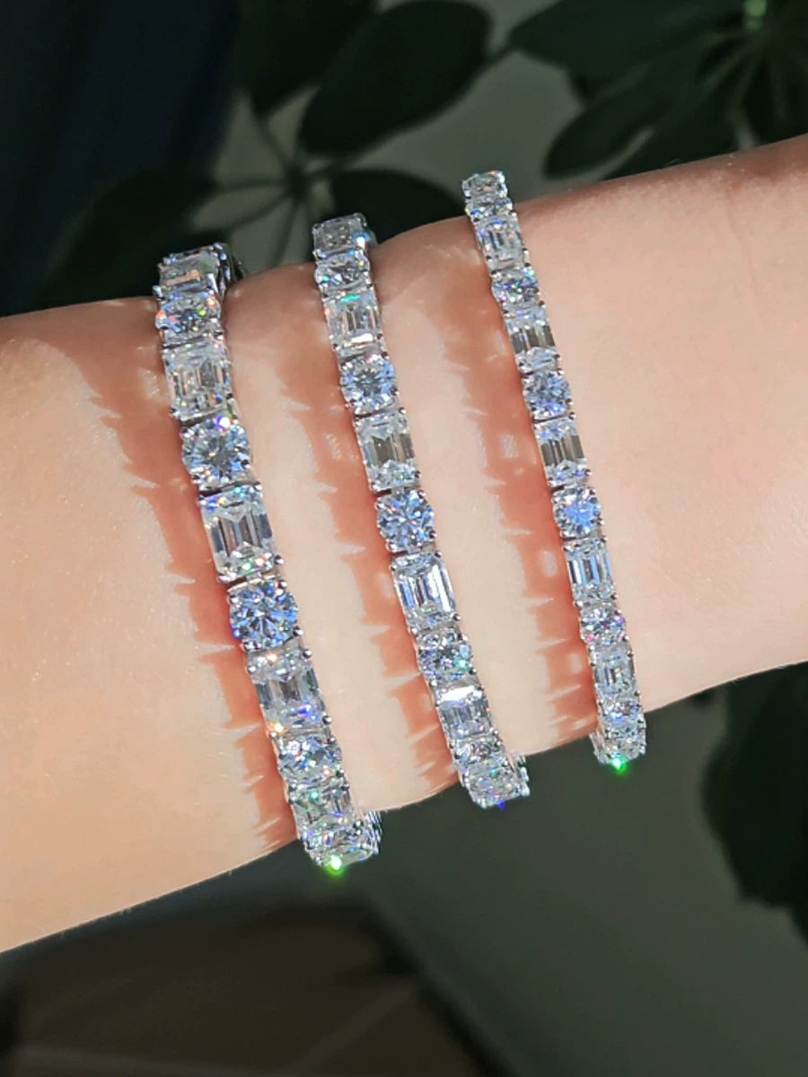 Sterling silver moissanite bracelet styled for the Yoshan private offer