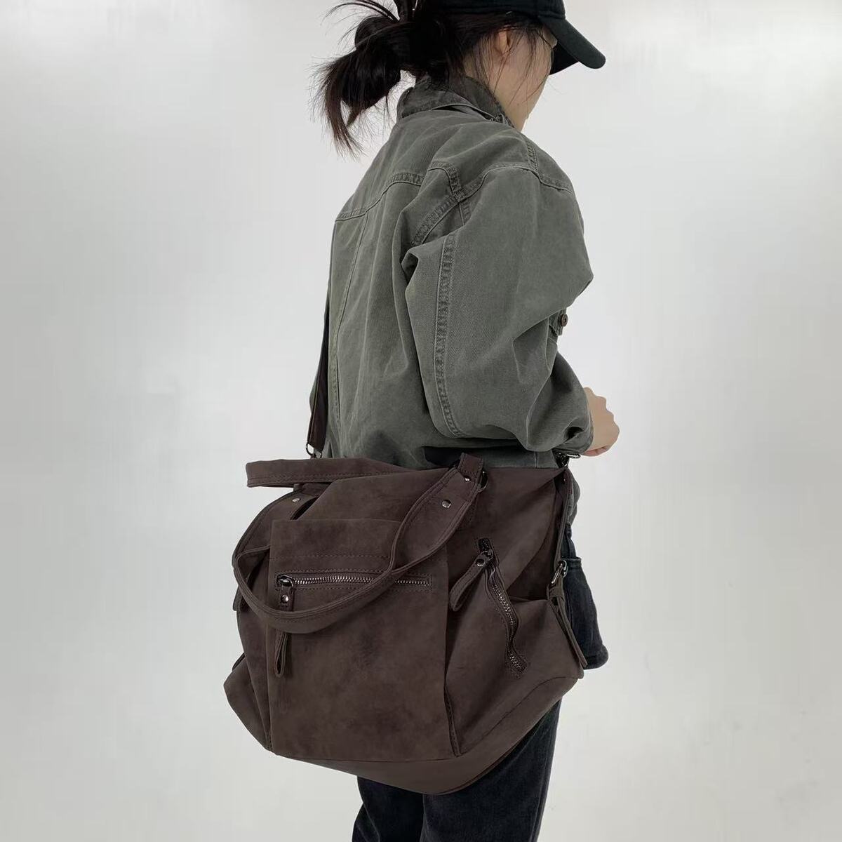 Women's Large-Capacity Y2k Streetwear Frosted Suede Tote Bag Shoulder Crossbody Purse Work and Travel Office
