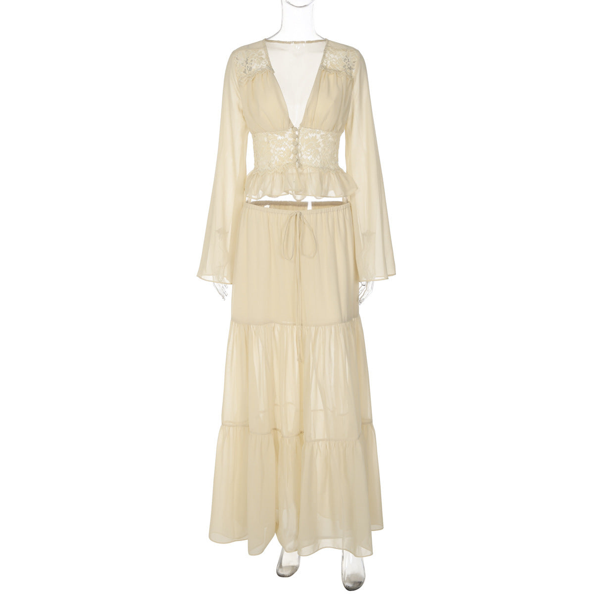 Women's Lace Chiffon Maxi Oversized French-Inspired Cardigan for Office Outfits Everyday Work Date Night Fall Winter
