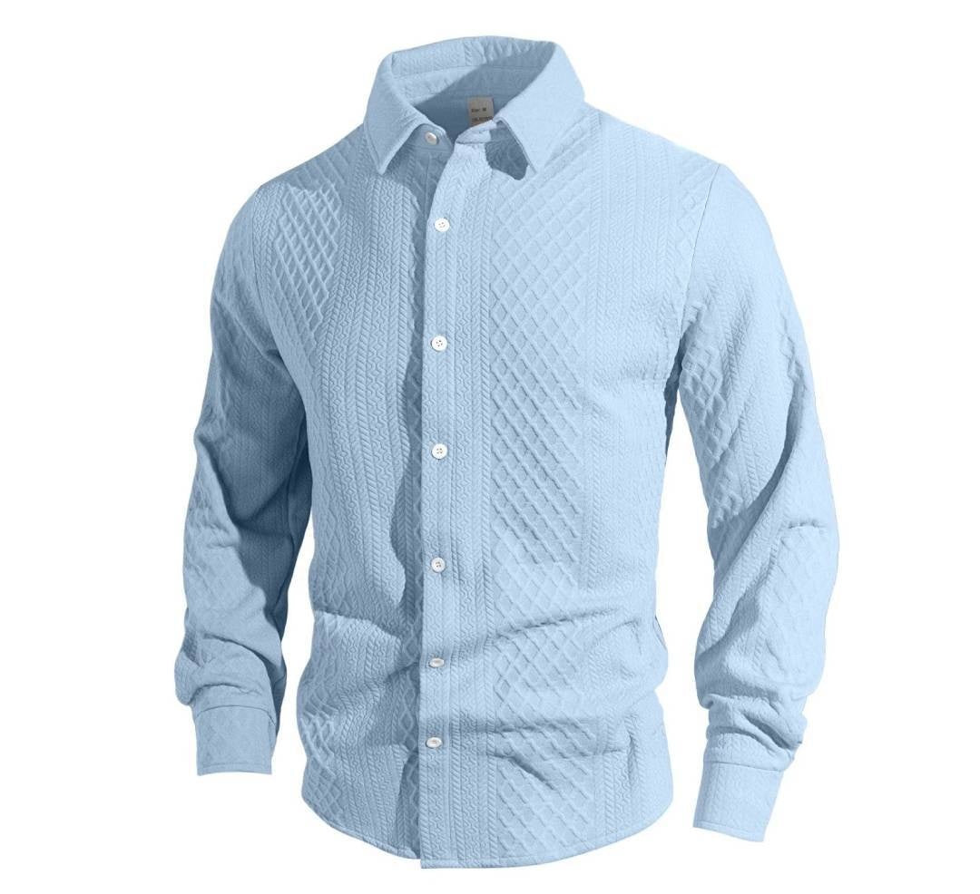Men's Knit Lapel Long Sleeve Casual Shirt Button Office Weekend Everyday Blouse Wear