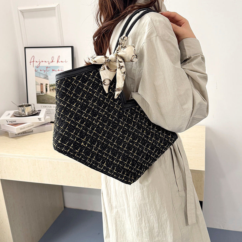 Women's Large-Capacity Commute Plaid Office Korean-Style Workwear Tote Bag Shoulder Crossbody Purse Work and Travel School
