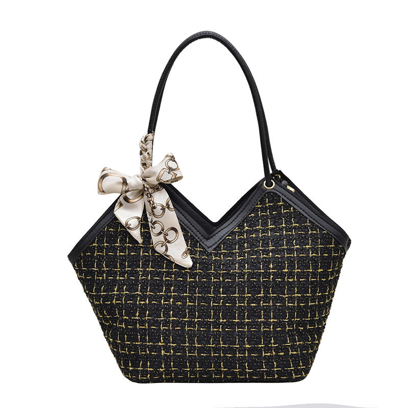 Women's Large-Capacity Commute Plaid Office Korean-Style Workwear Tote Bag Shoulder Crossbody Purse Work and Travel School
