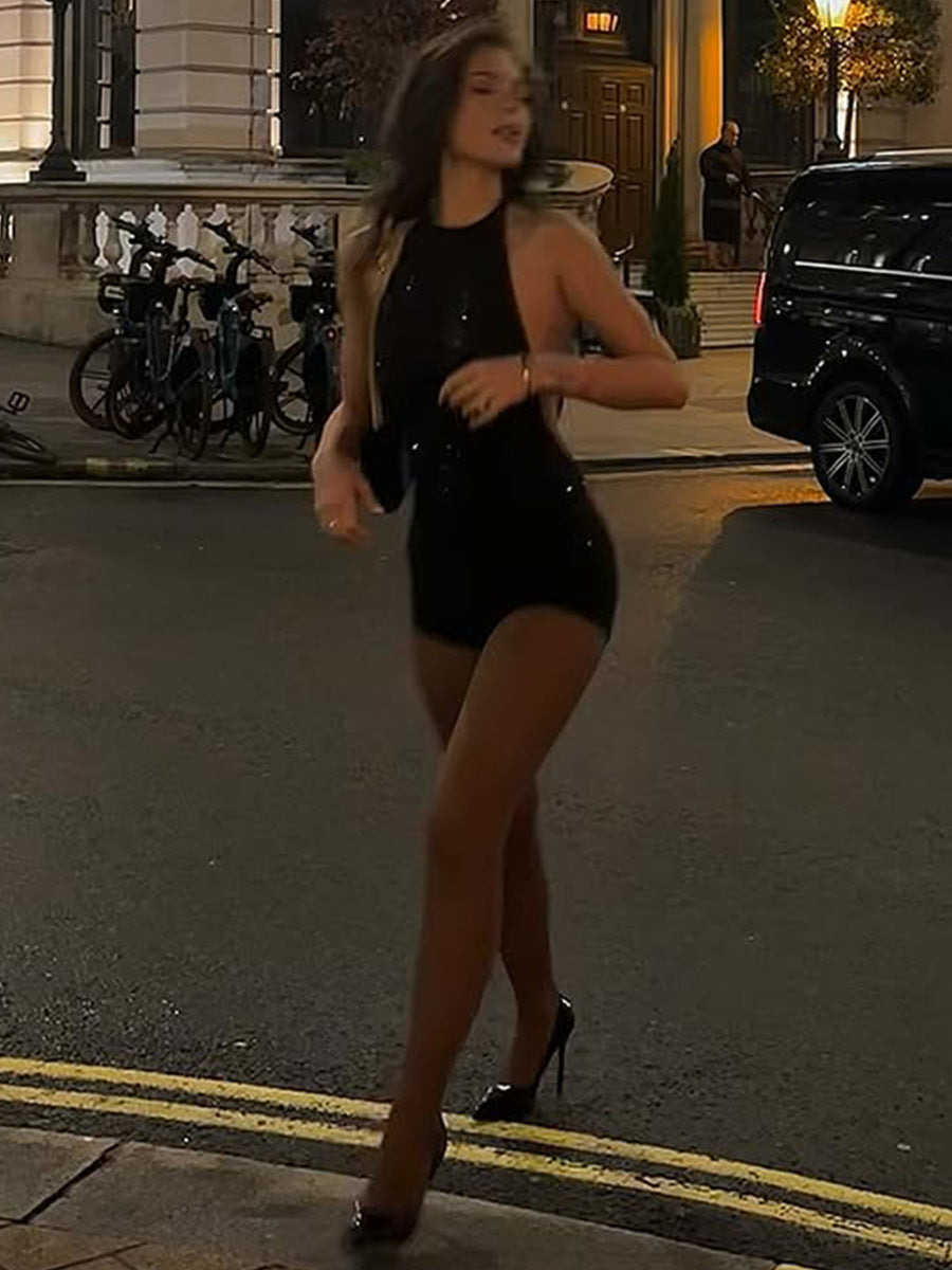 Women's Streetwear Slim-fit Open-back Jumpsuit Sleeveless Overall Romper for Office Outfits Date Night Wedding Guest Versatile Casual Wear Weekend