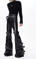 Men's Studded Fall Winter Metal Leather-Look Pants Wide-Leg for Office Outfits Business Casual Work Travel Comfort Weekend