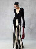 Women's Knit Striped High-Waist Oversized Casual Evening Gown Formal Party Dress for Black Tie Wedding Guest Cocktail Prom Date Night