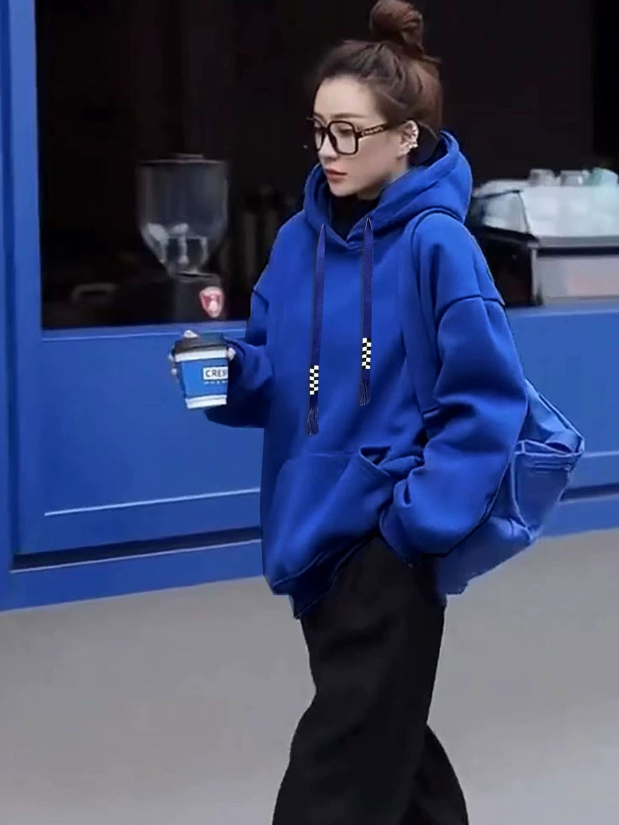 Women's Longline Fleece-Lined Plus Size Oversized Midi Hoodie Sweatshirt for Casual Streetwear Fall Travel and Weekend Everyday Date Night
