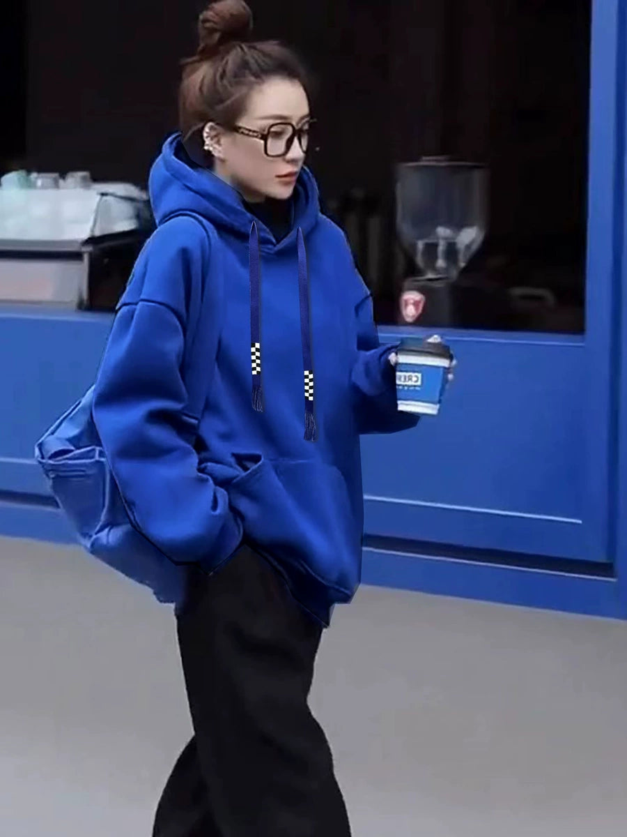 Women's Longline Fleece-Lined Plus Size Oversized Midi Hoodie Sweatshirt for Casual Streetwear Fall Travel and Weekend Everyday Date Night