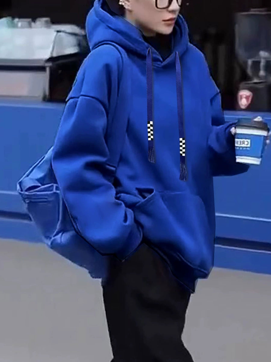 Women's Longline Fleece-Lined Plus Size Oversized Midi Hoodie Sweatshirt for Casual Streetwear Fall Travel and Weekend Everyday Date Night