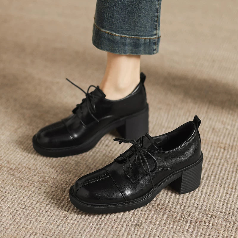Women's Black Office Non-Slip Chunky Sole Round Toe Block Heel High Heel Lace-Up British-Style Workwear Oxford Heels Pumps Wedding Guest Cocktail Party