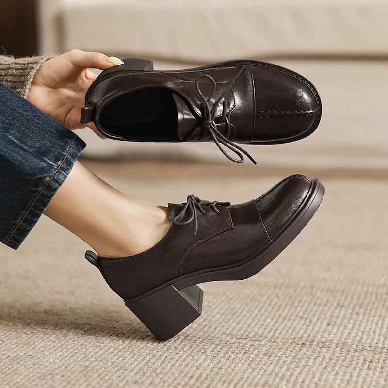 Women's Black Office Non-Slip Chunky Sole Round Toe Block Heel High Heel Lace-Up British-Style Workwear Oxford Heels Pumps Wedding Guest Cocktail Party