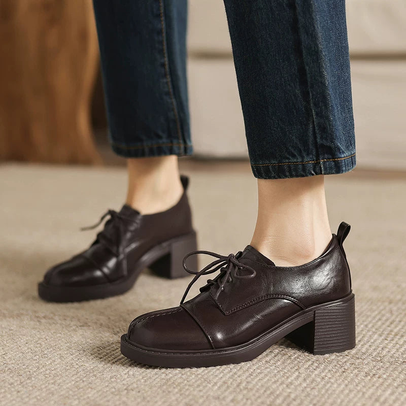 Women's Black Office Non-Slip Chunky Sole Round Toe Block Heel High Heel Lace-Up British-Style Workwear Oxford Heels Pumps Wedding Guest Cocktail Party