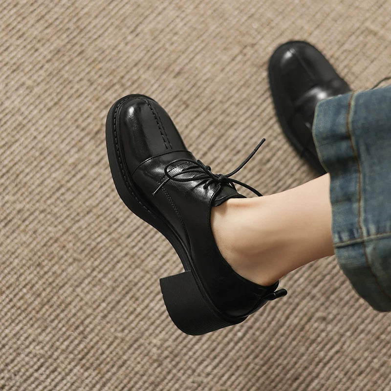 Women's Black Office Non-Slip Chunky Sole Round Toe Block Heel High Heel Lace-Up British-Style Workwear Oxford Heels Pumps Wedding Guest Cocktail Party