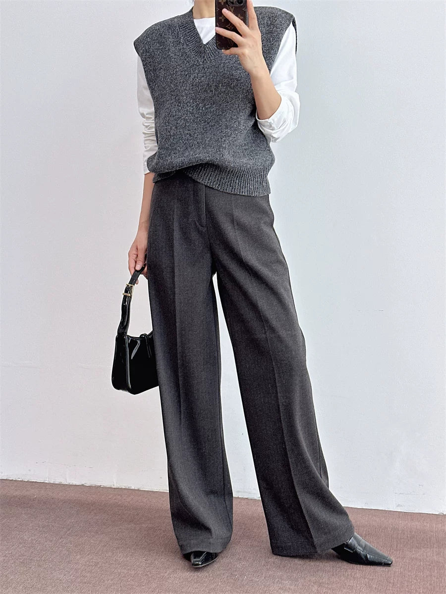 Women's Fall Winter Straight Grey Draped Workwear High-Waist Oversized Casual Coat for Cold Weather Travel Office Spring Holiday