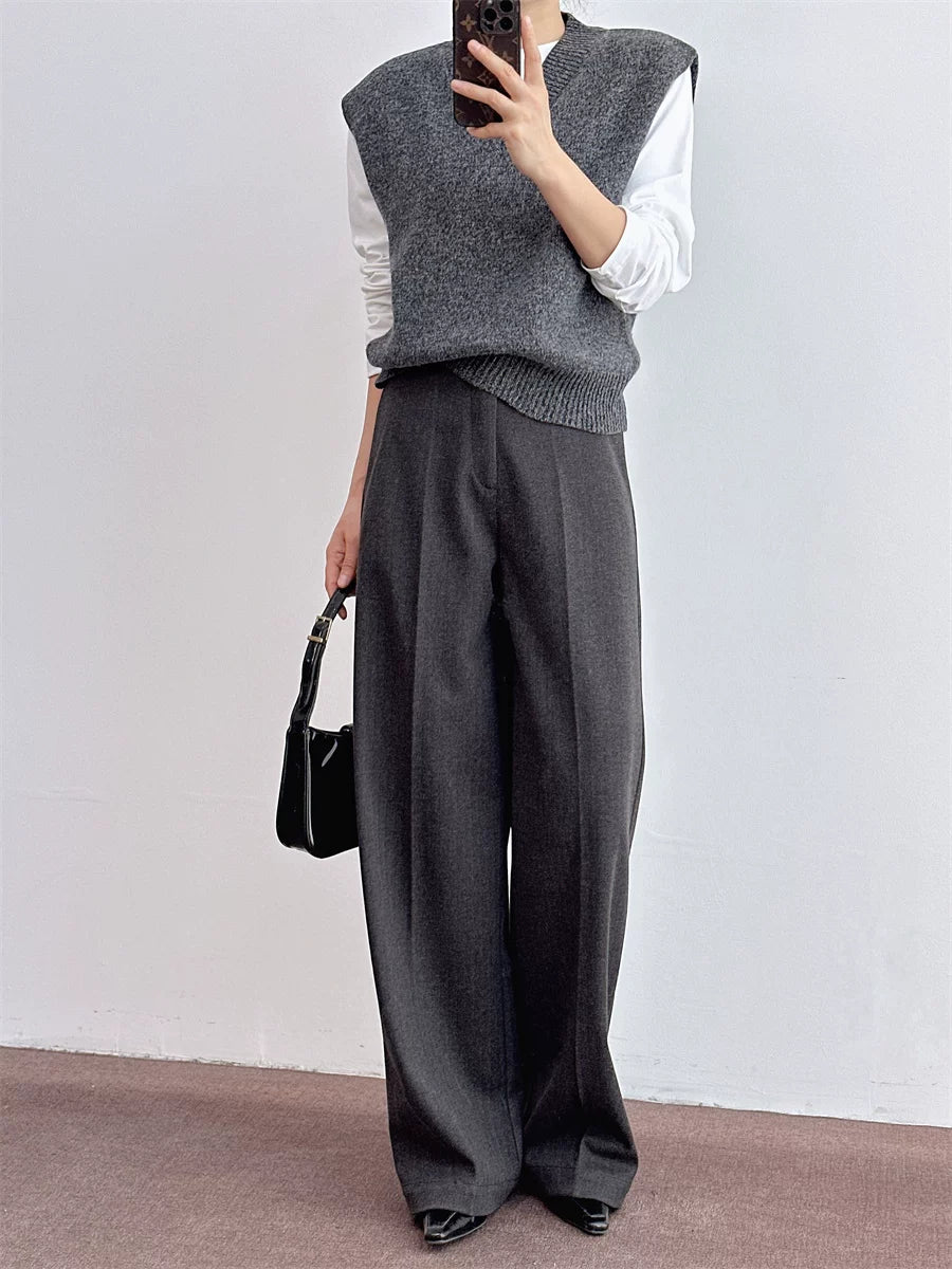 Women's Fall Winter Straight Grey Draped Workwear High-Waist Oversized Casual Coat for Cold Weather Travel Office Spring Holiday