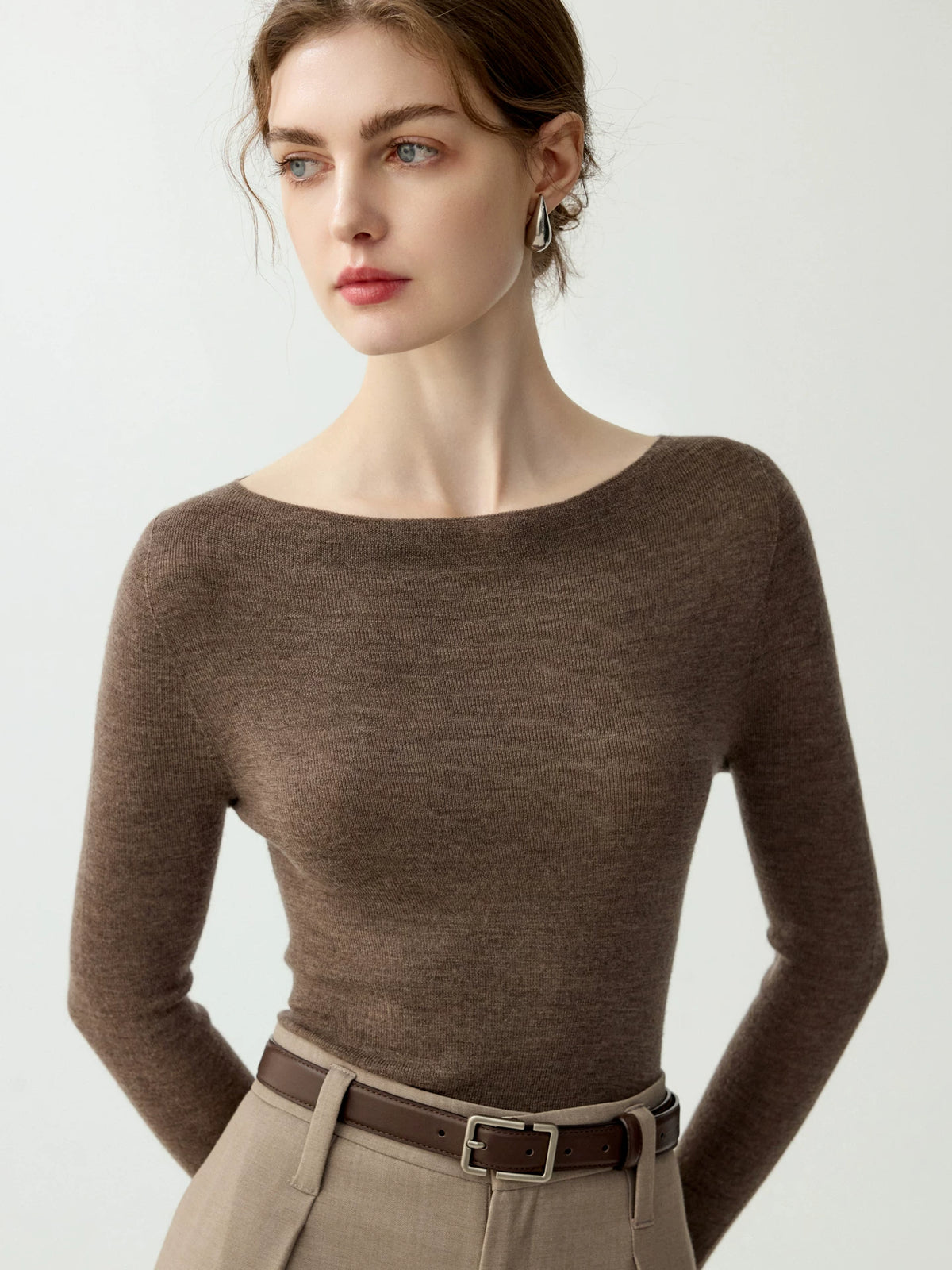 Women's Wool Slim-Fit Long Sleeve Sweater Knit Pullover Top for Fall Winter Spring Travel Office Everyday Date Night