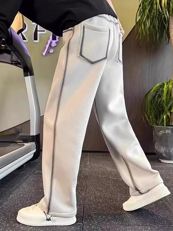 Men's Fall Winter Straight Workwear Retro Casual Wide-Leg Pants for Office Outfits Business Travel Comfort Weekend Everyday