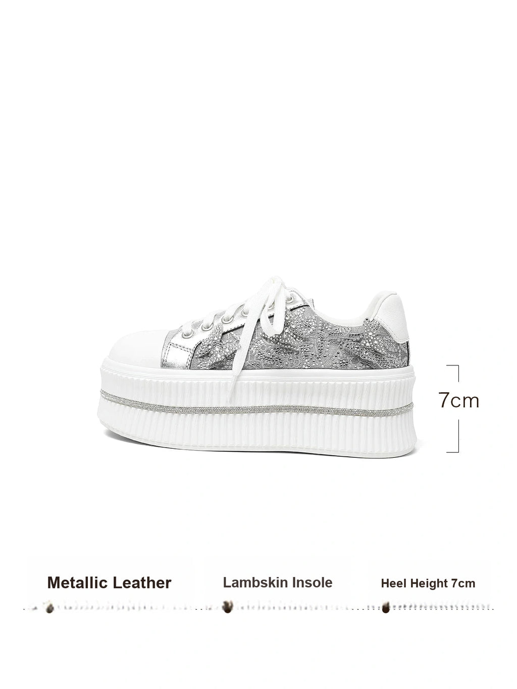 Chunky Sole Crystal White Sneakers for Women