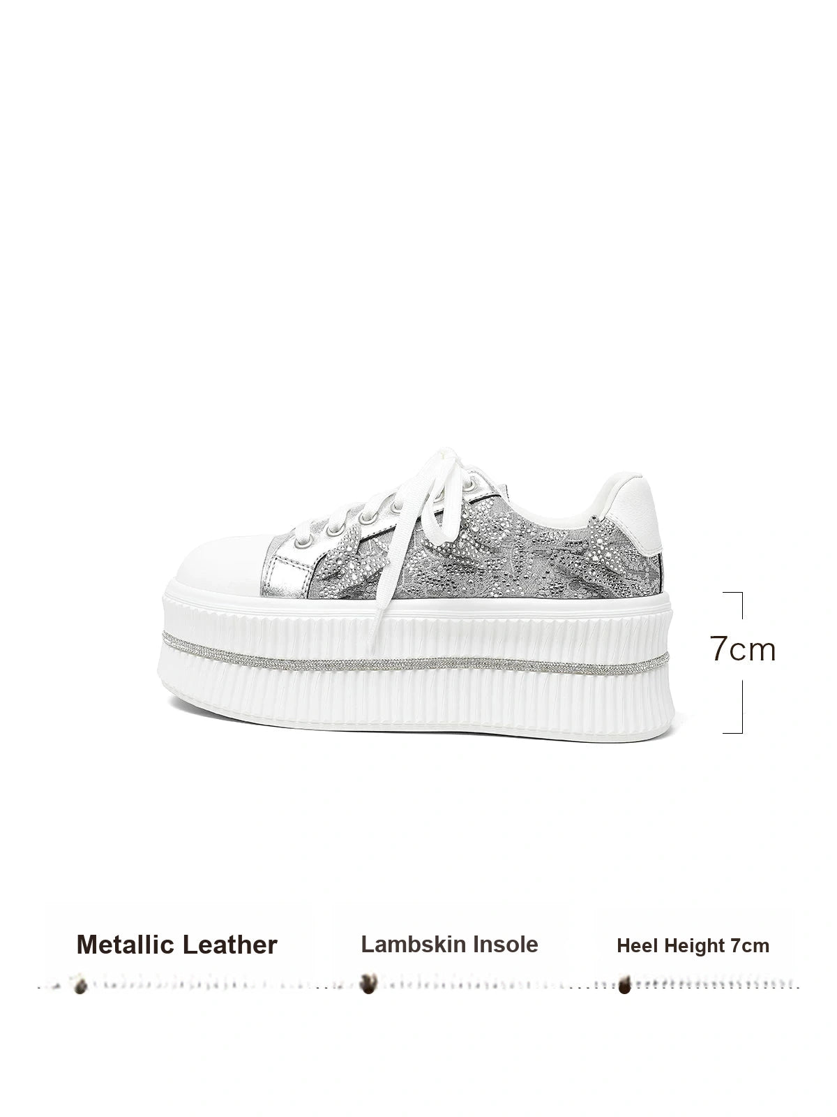 Chunky Sole Crystal White Sneakers for Women