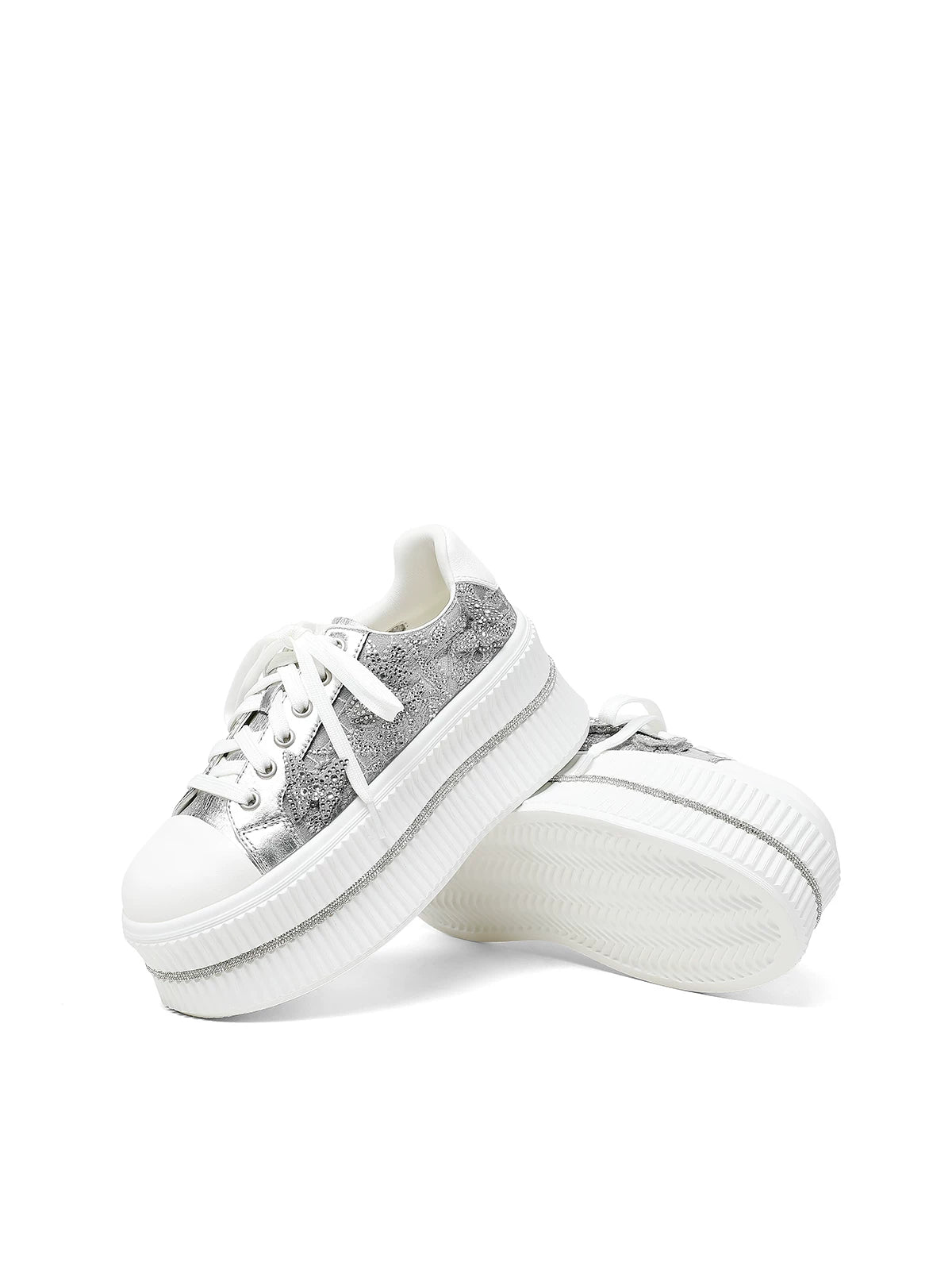 Chunky Sole Crystal White Sneakers for Women