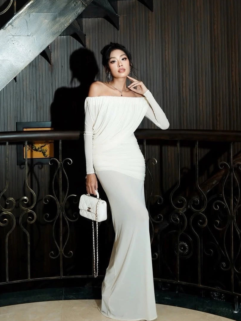 Women's Slim-Fit Bodycon Mermaid Maxi Breathable Mesh Long Sleeve Party Evening Dress Formal Midi Dress Gown for Black Tie Wedding Guest Cocktail Prom