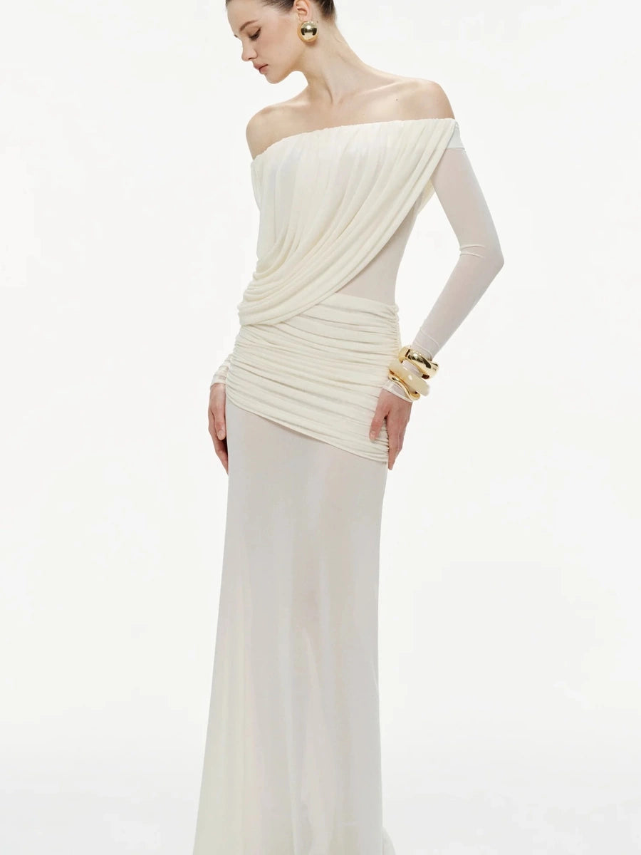 Women's Slim-Fit Bodycon Mermaid Maxi Breathable Mesh Long Sleeve Party Evening Dress Formal Midi Dress Gown for Black Tie Wedding Guest Cocktail Prom